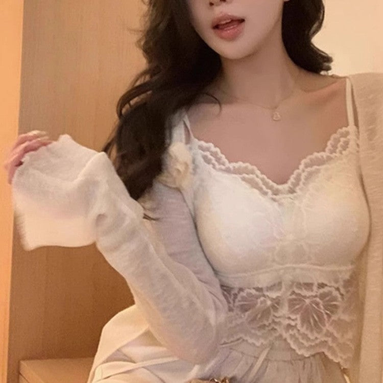 Women's Lace Bandage Dress Camisole Outer Wear Autumn With Lingerie Sets