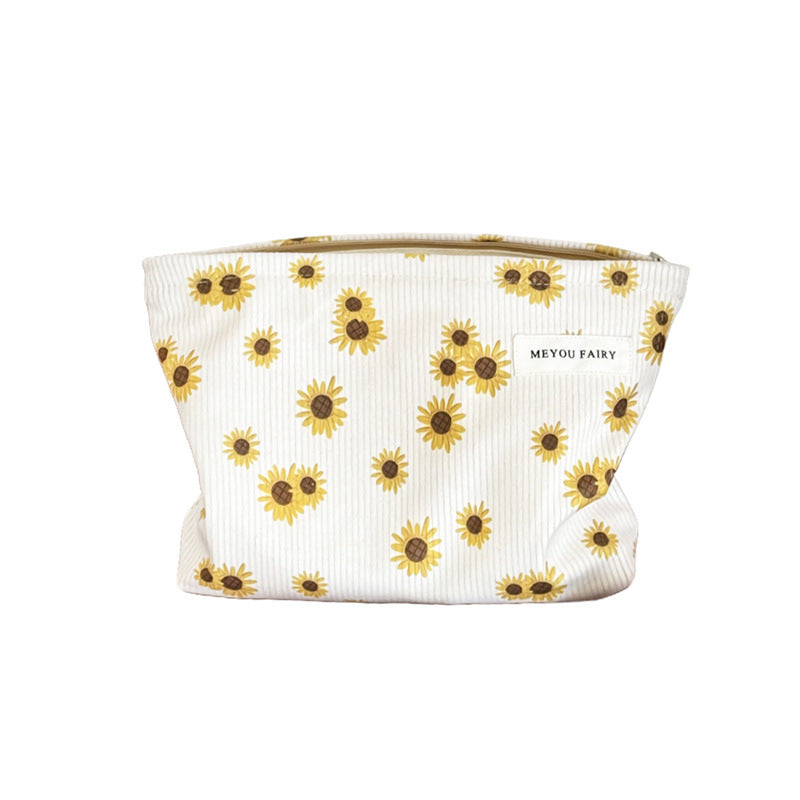 Corduroy Sunflower Large Capacity Wash Liner Clutch Zipper Bags