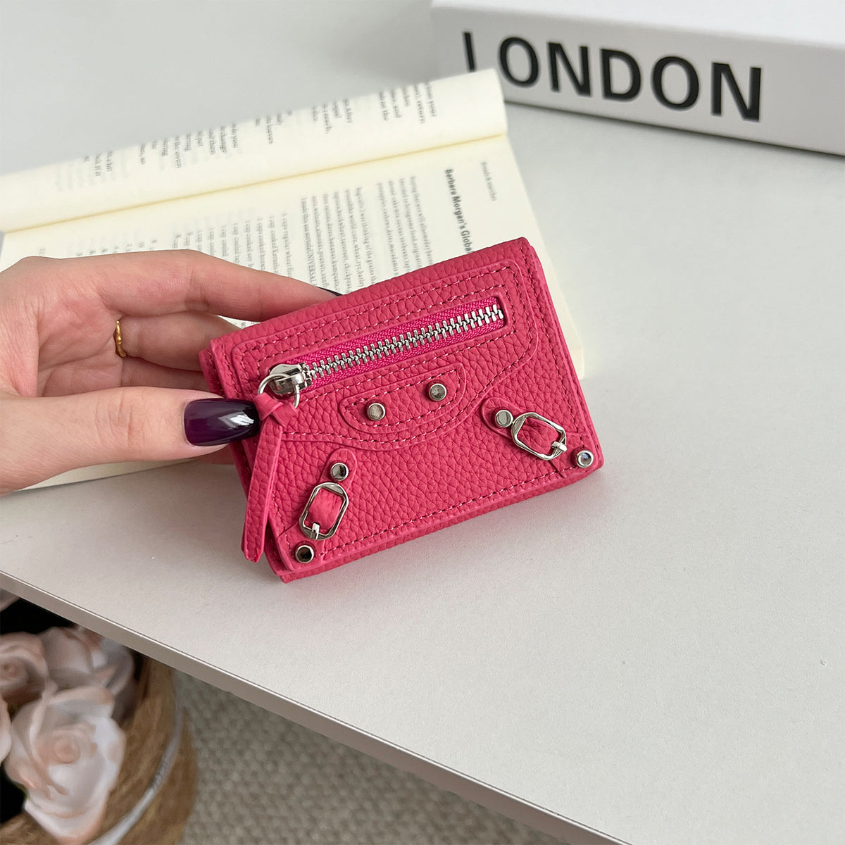 Women's Genuine Leather Short Full Compact Mini Fashion Motorcycle Ladies Wallet
