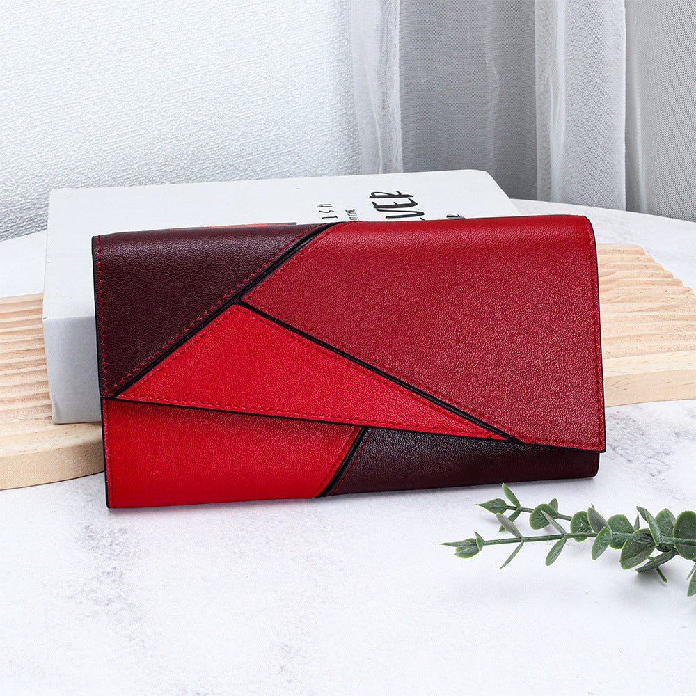 Women's Cowhide Stitching Contrast Color Large Capacity Purses