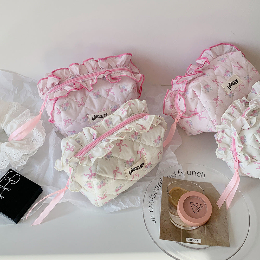 Fabric Lace Korean Style Bow Storage Portable Accommodation Makeup Bag