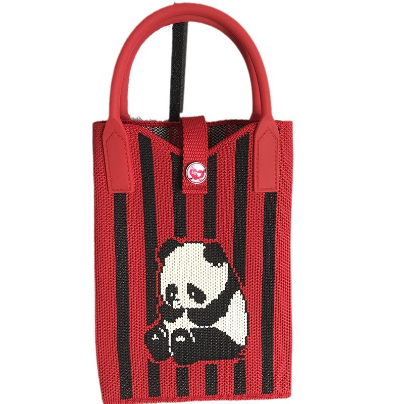 Women's Korean Style Panda Knitted Personal Leisure Handbags