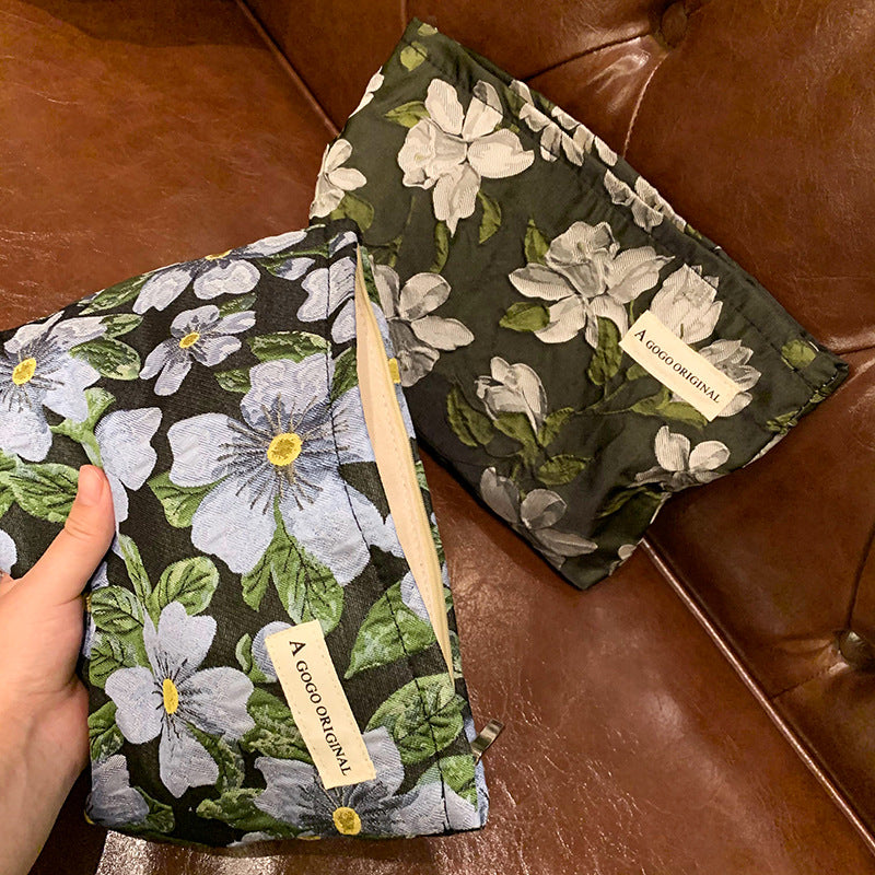 Niche Large Flower Liner Jacquard Cotton Portable Capacity Cosmetic Bags
