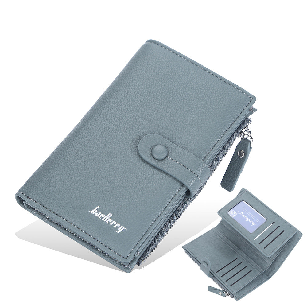 Women's Mid-length Lychee Pattern Vertical Hasp Zipper Ladies Wallet
