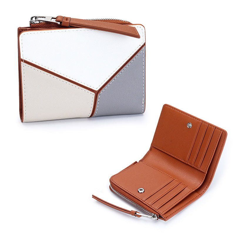 Women's Cowhide Short Stitching Fold Genuine Leather Ladies Wallet