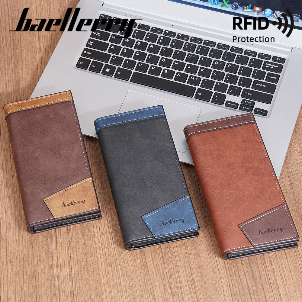 Men's Long Business Multiple Slots Zipper Contrast Men's Wallet