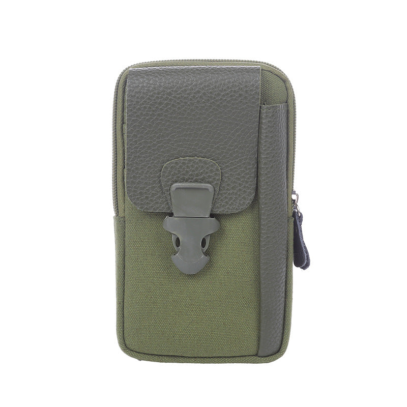 Men's Canvas With Pu Leather Mobile Layer Vertical Bags