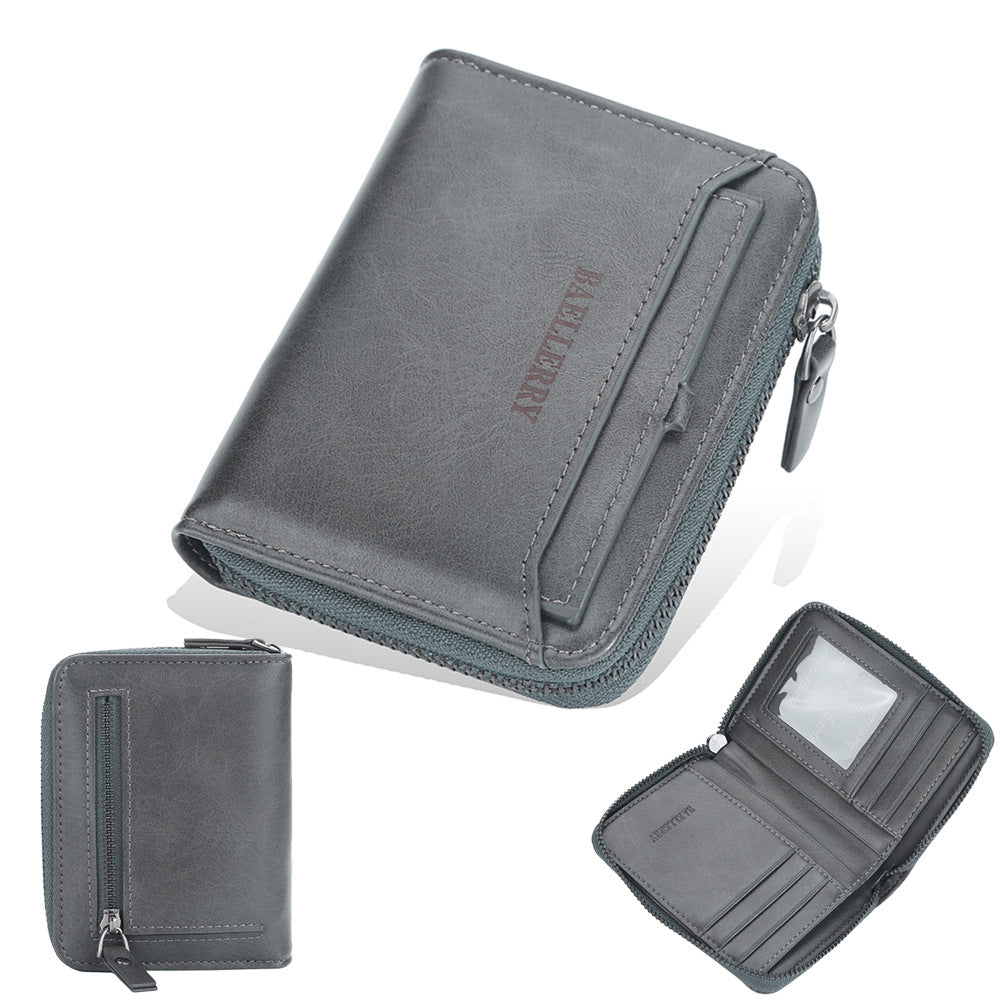Men's Short Retro Multi Slots Zipper Green Men's Wallet