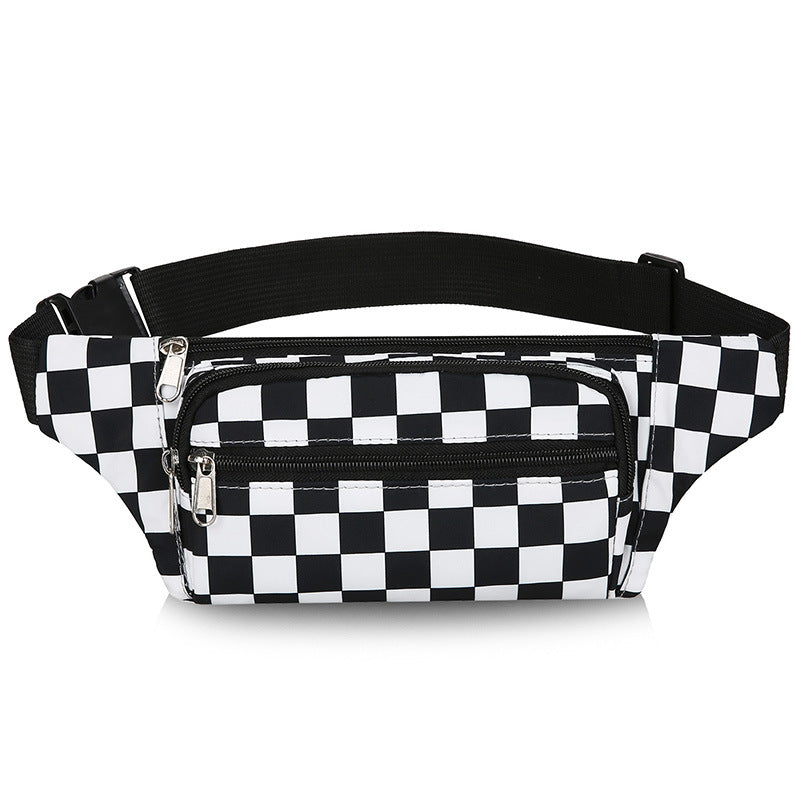 Women's Chessboard Plaid Fashion Nylon Cloth Black White Cell Men's Waist Packs