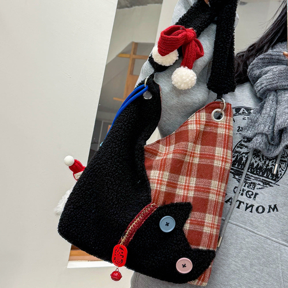 Women's Korean Style Good-looking Cute Cat Canvas Large Capacity Women's Shoulder Bag
