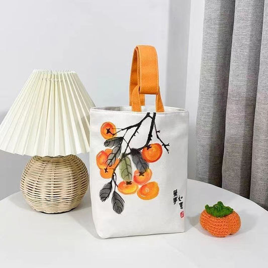 Chinese Style Calligraphy Everything Goes Well Cherry Loquat Handbags