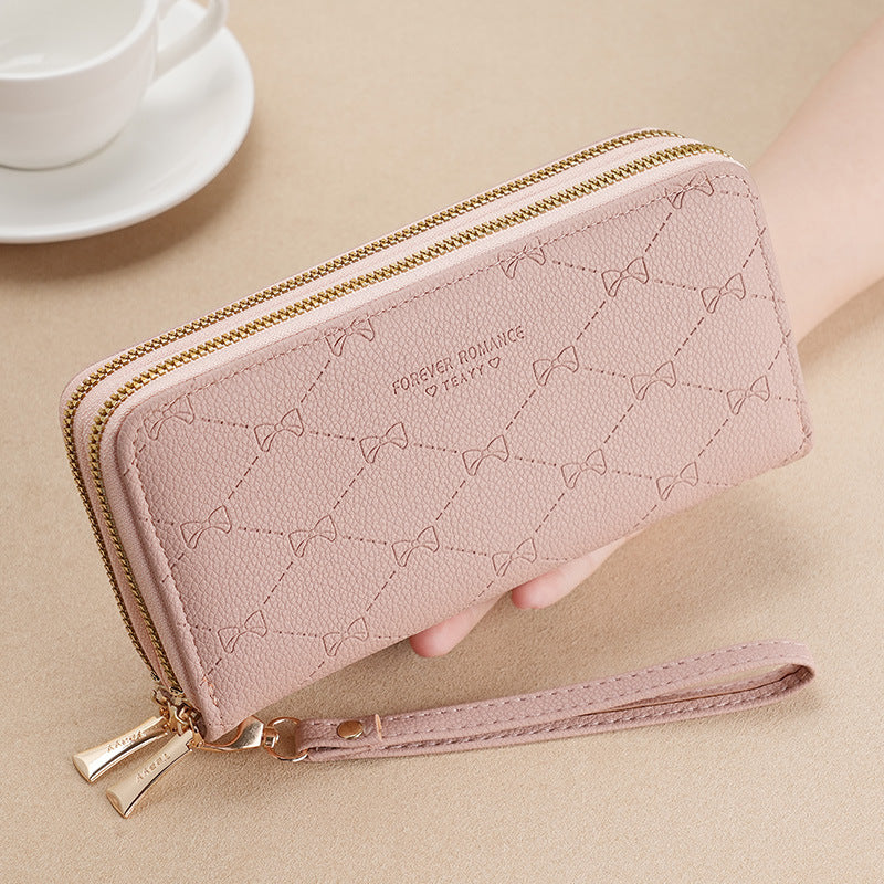 Women's Long Double Layer Zipper Fashion Bow Ladies Wallets