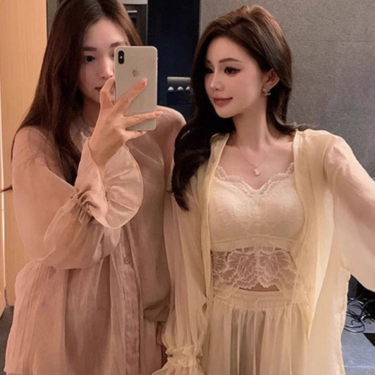 Women's Lace Bandage Dress Camisole Outer Wear Autumn With Lingerie Sets