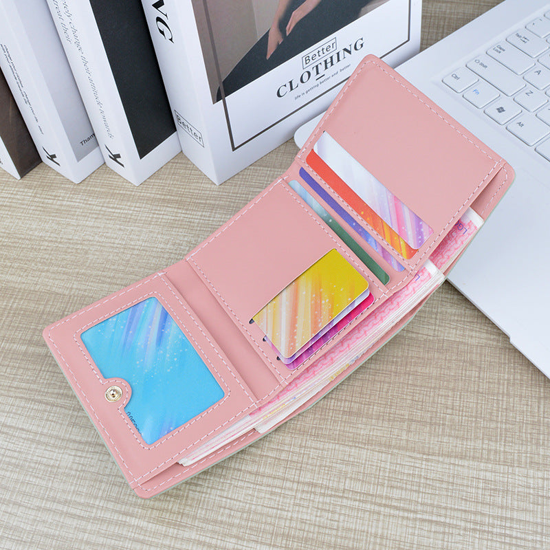 Women's Short Female Fresh Sweet Three Folding Soft Ladies Wallet