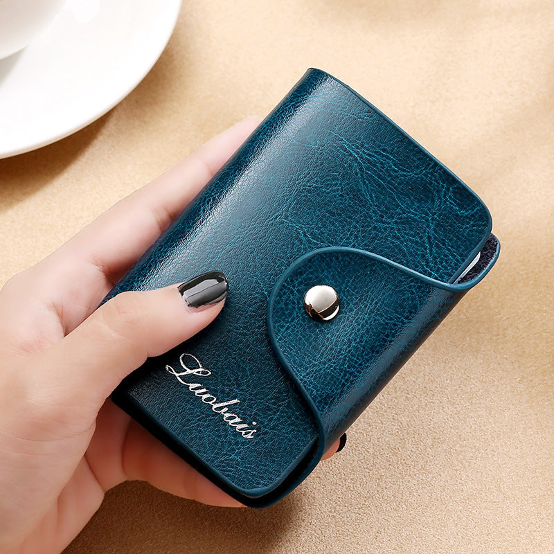 Women's & Men's & Cowhide Oil Wax Leather Bank Card Holder