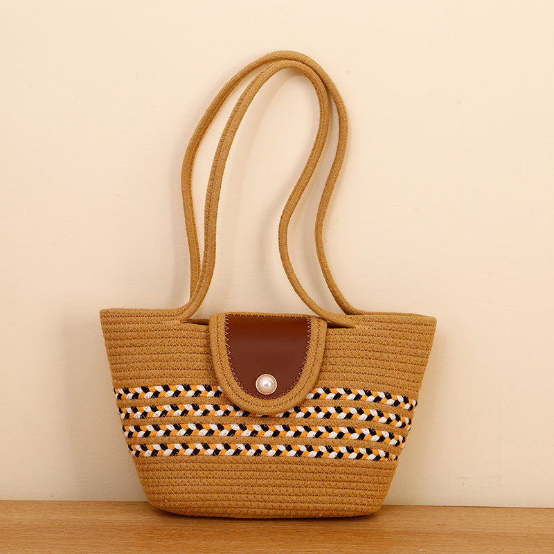 Women's Braid Cotton Woven Large Capacity Trendy Handbags