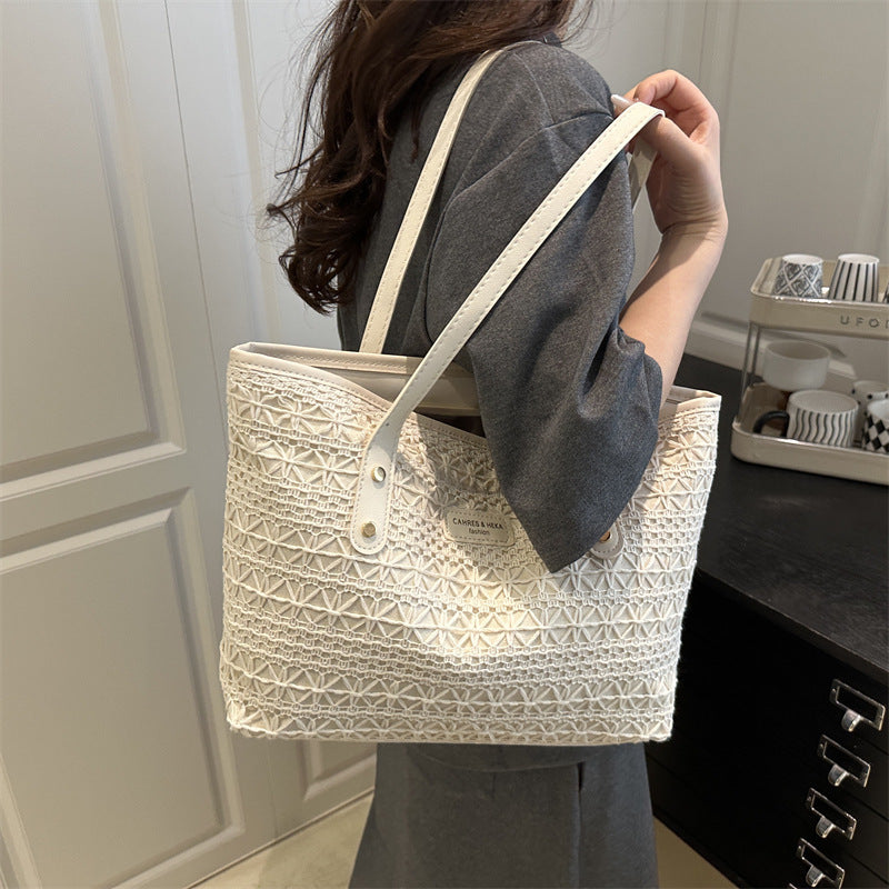 Women's Style Color Matching Straw Texture Underarm Women's Shoulder Bag