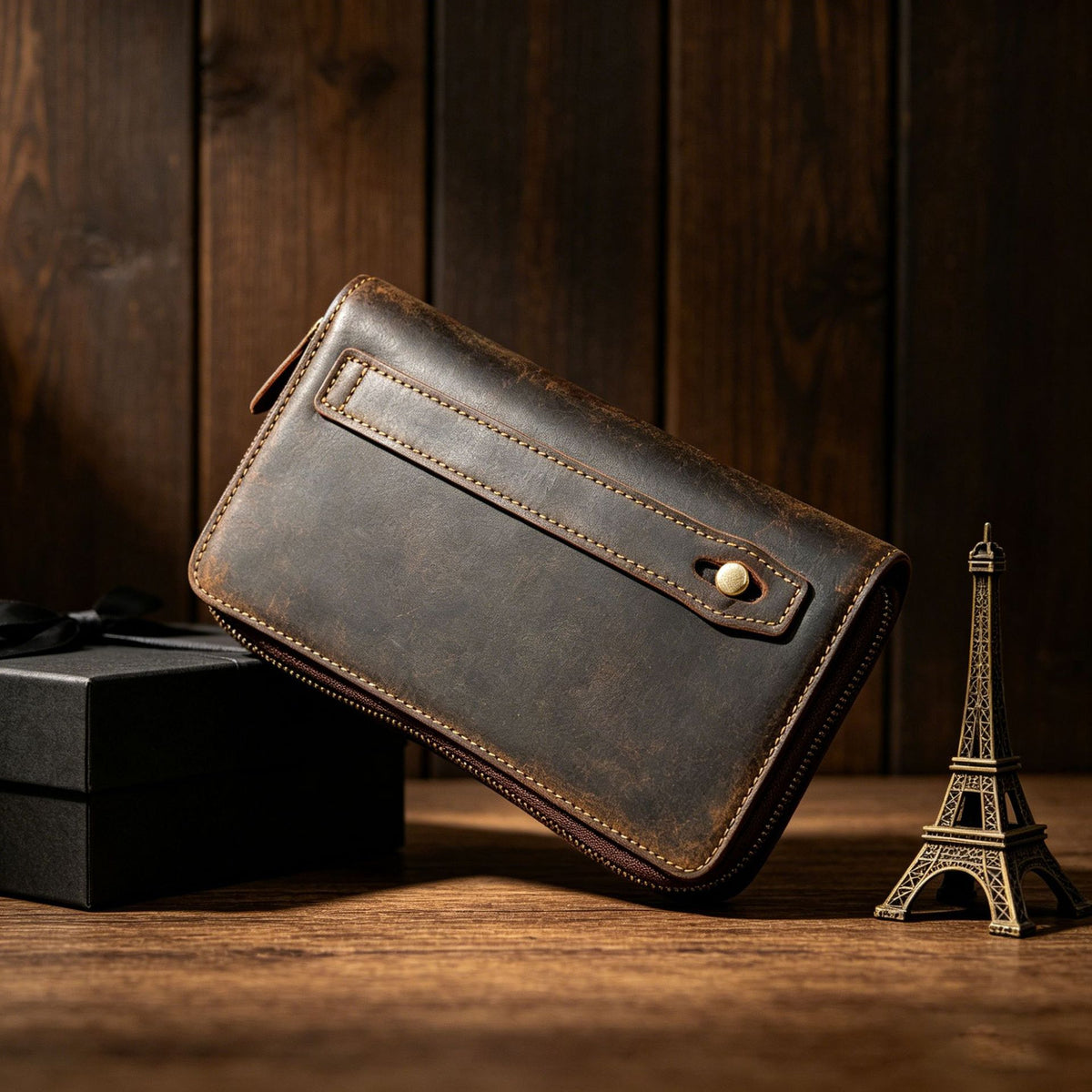 Men's Horse Leather Long Genuine Zipper Multiple Slots Men's Wallet