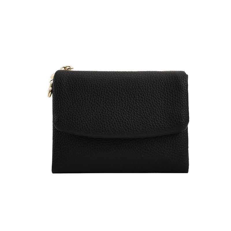 Women's Litchi Pattern Short Folding Large Capacity Card Holder