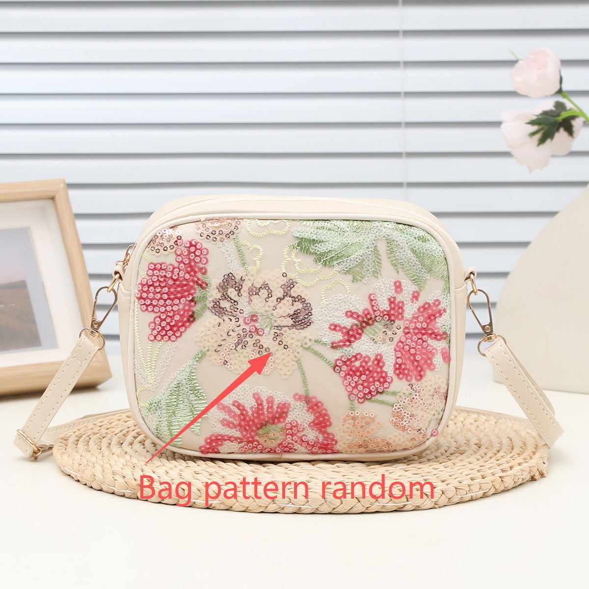 Autumn Flowers Embroidered Sequins Canvas Commuter Women's Messenger Bag