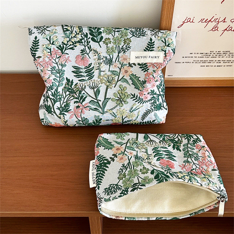 Vintage Flowers Branches Leaves Large Storage Hand-held Portable Makeup Bag