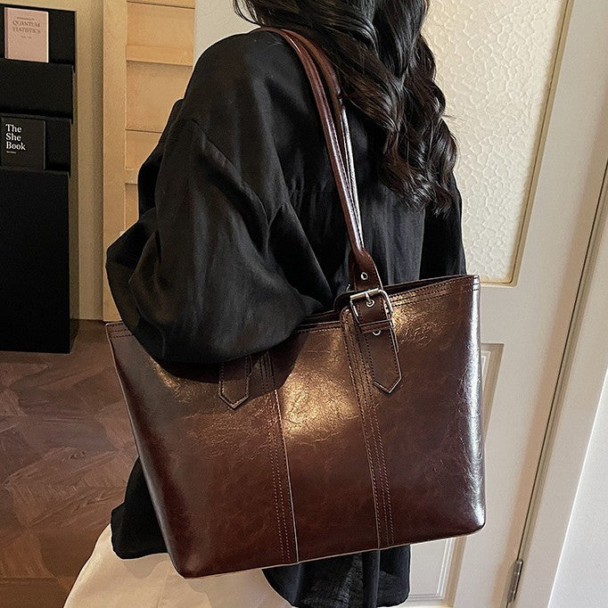 Women's Large Capacity Commuter Fashionable Stitching Minority Tote Bags