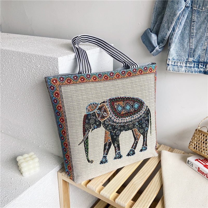 Women's Portable Canvas Artistic Embroidered Retro Shoulder Bags