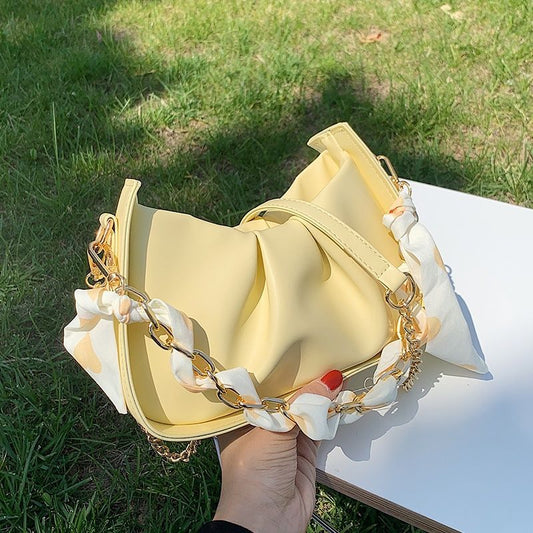 Women's Underarm Fresh Design Pleated White Summer Crossbody Bags