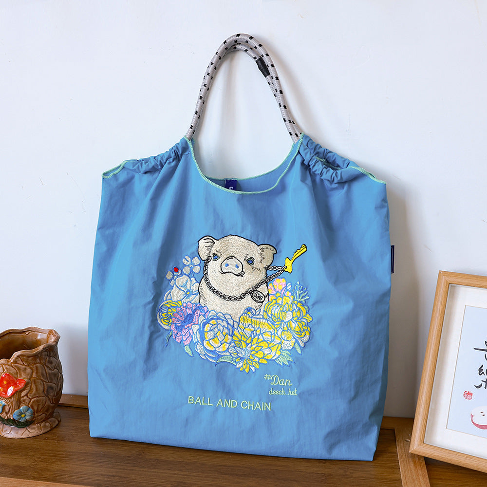 Women's Summer Needle Embroidery Nylon Large Capacity Shoulder Bags