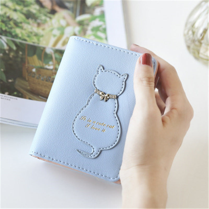 Women's Cat Solid Color Vertical 2 Fold Ladies Wallets