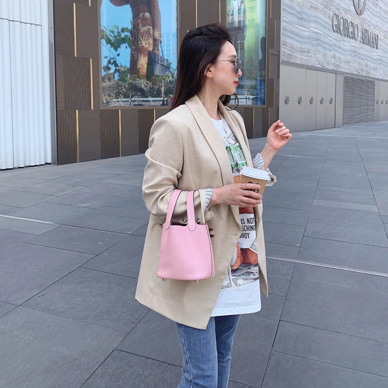 Women's Cowhide Fashion Mother Vegetable Basket Genuine Bags