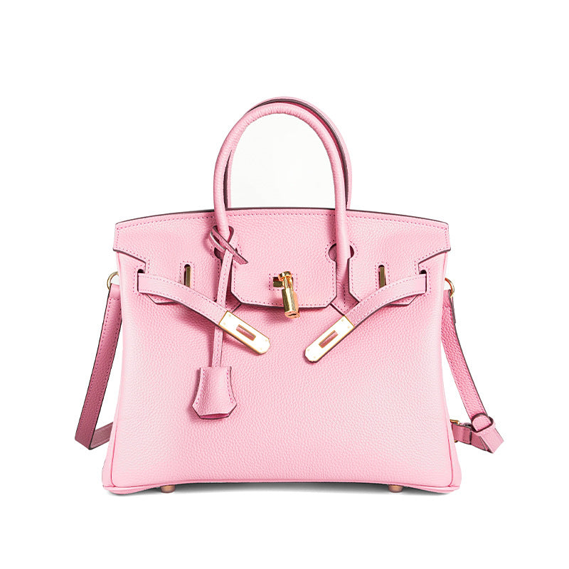 Women's Line First Layer Cowhide Handmade Litchi Grain Handbags