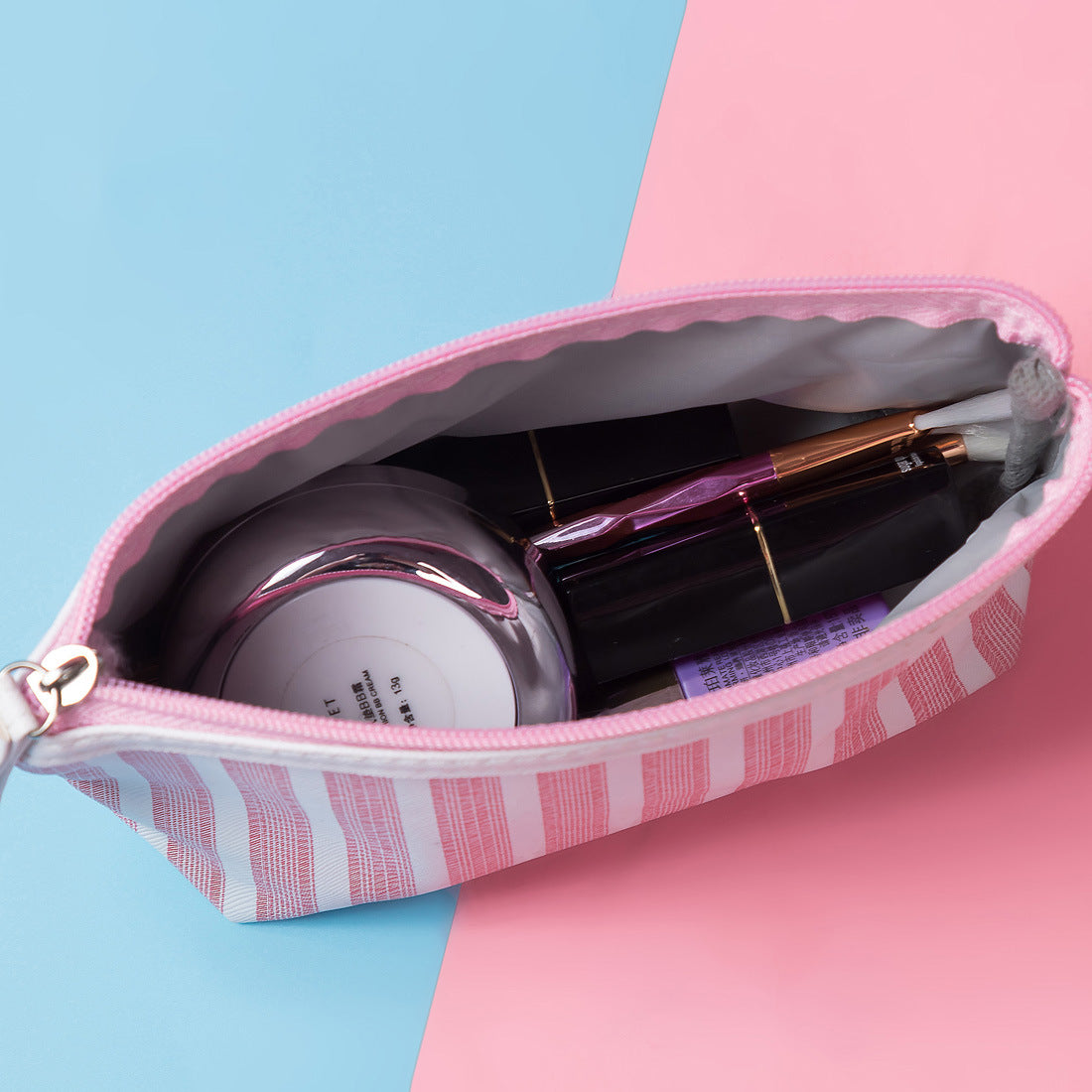 Style Wash Portable Storage Classic Striped Makeup Bag