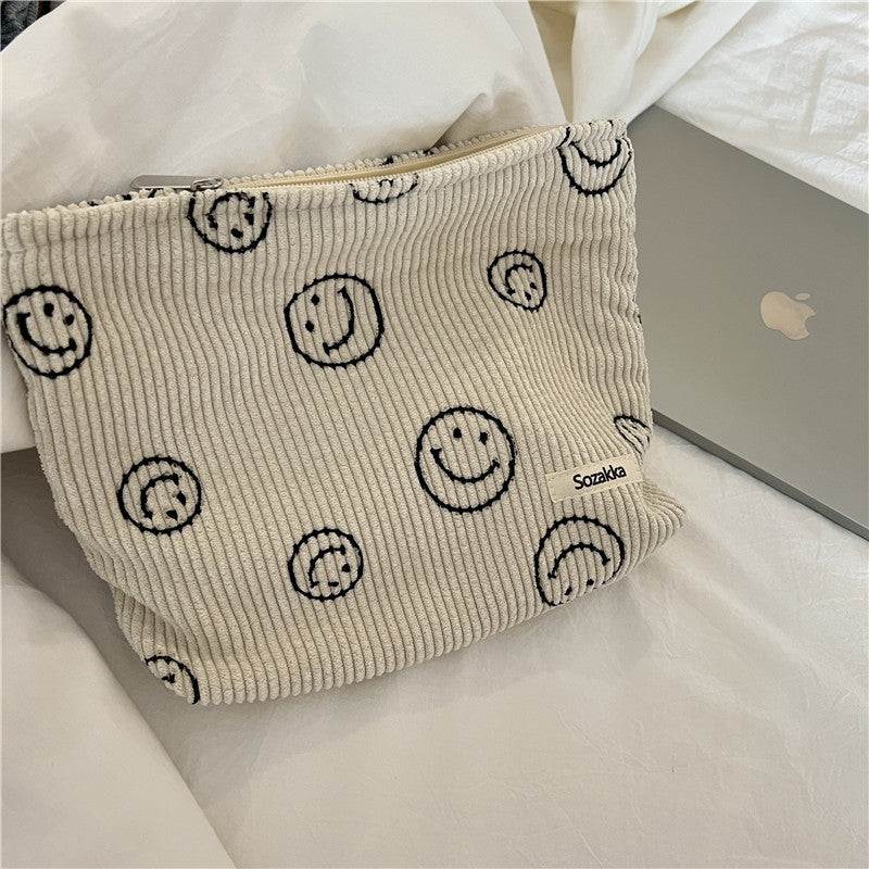 Corduroy Polka Dot Retro Smiley Face Storage Handbags