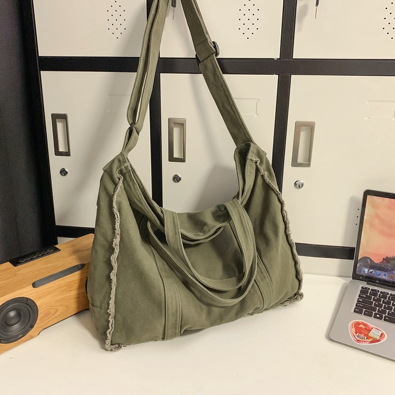 Male Female Personality Frayed Canvas Portable Women's Messenger Bag