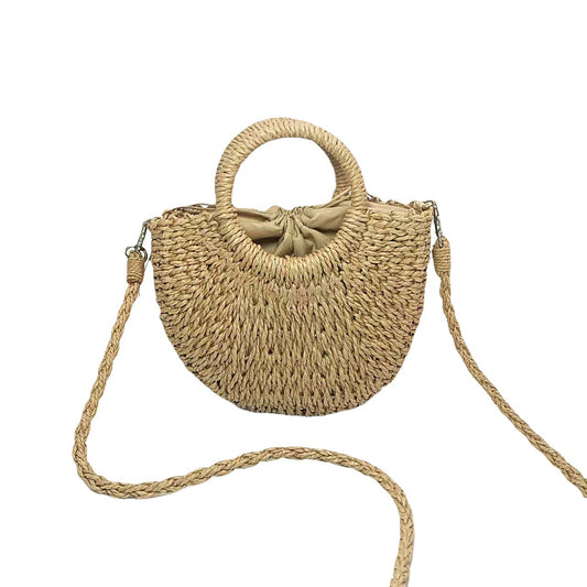 Women's Spring Fresh Sweet Leather Straw Woven Handbags