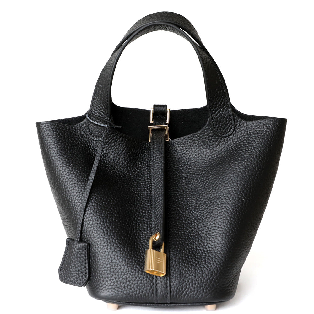 Women's Vegetable Basket Genuine Leather Commuter Lychee Pattern Handbags