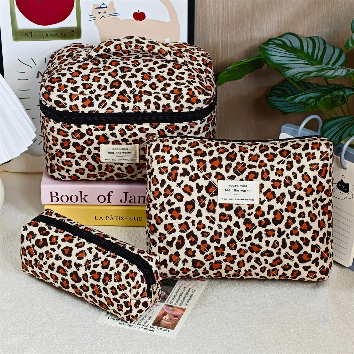 Polyester Cotton Leopard Vertical Large Capacity Bags