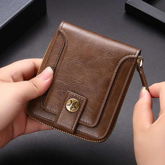 Men's Short Fashion Retro Multifunctional Zipper Men's Wallets