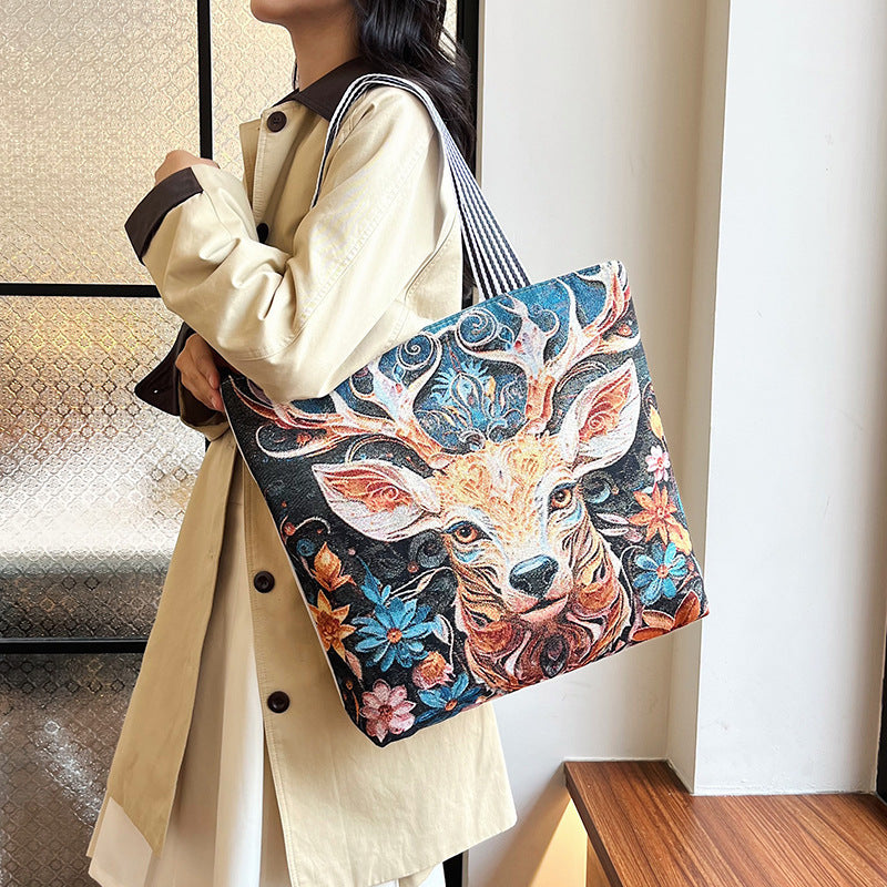 Women's Fashion Gold Silk Embroidered Animal Large Capacity Ethnic Style Women's Shoulder Bag