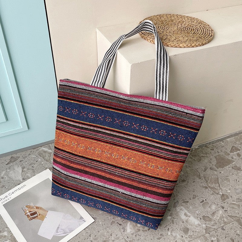 Women's Ethnic Style Canvas Large Jacquard Embroidered Elephant Versatile Shoulder Bags