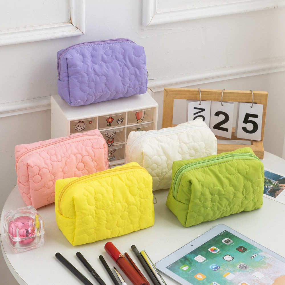Women's Candy Color Quilted Flower Storage Portable Cosmetic Bags