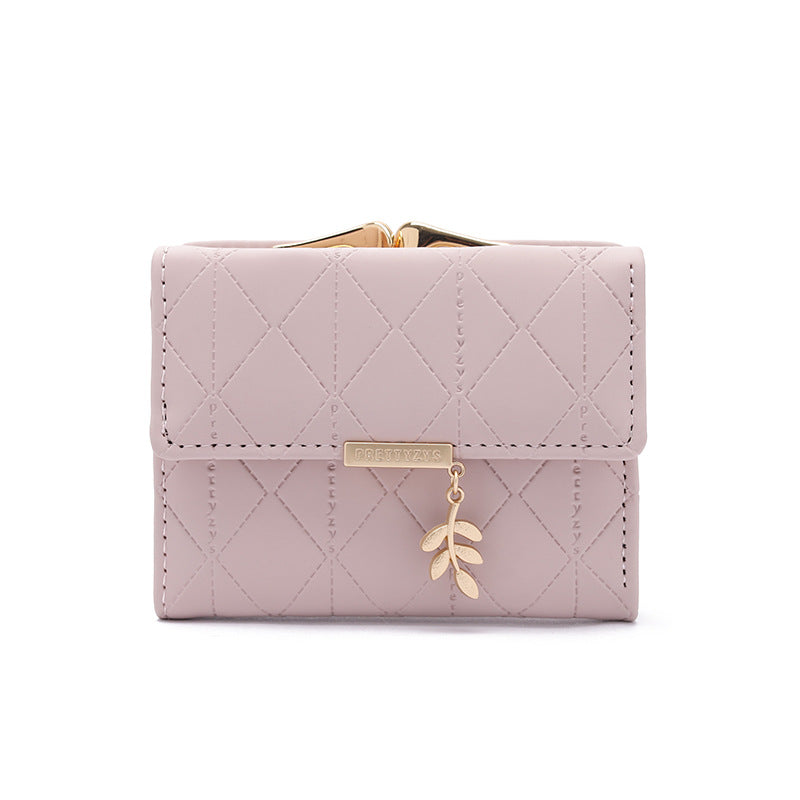 Women's Lady Simple Folding Rhombus Plaid High Texture Ladies Wallet