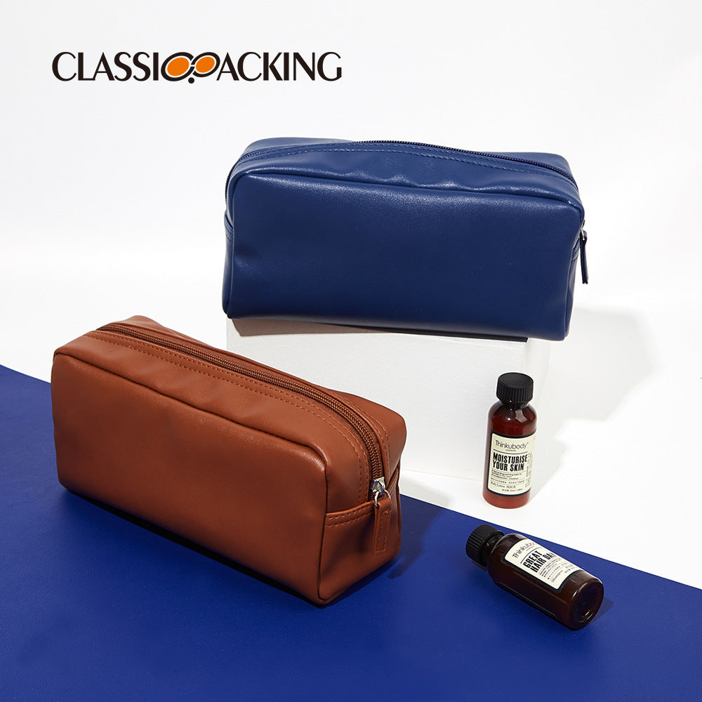Women's & Men's & Solid Color Wash Leather Waterproof Cosmetic Bags
