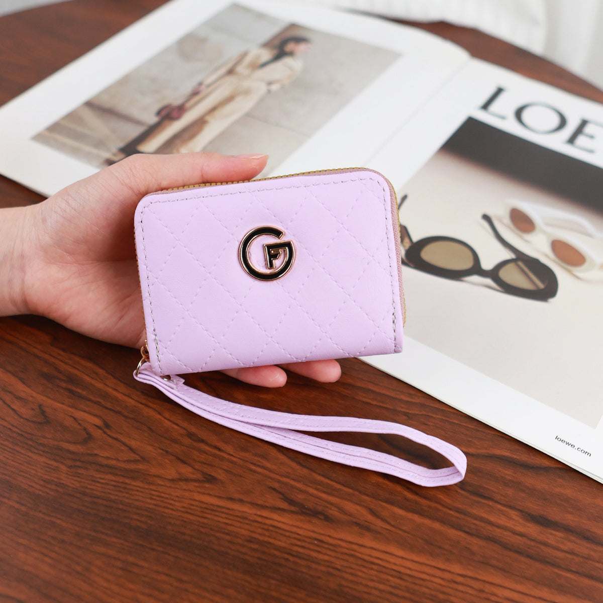 Short Female Rhombus Simple Solid Color Multiple Slots Ladies Wallet