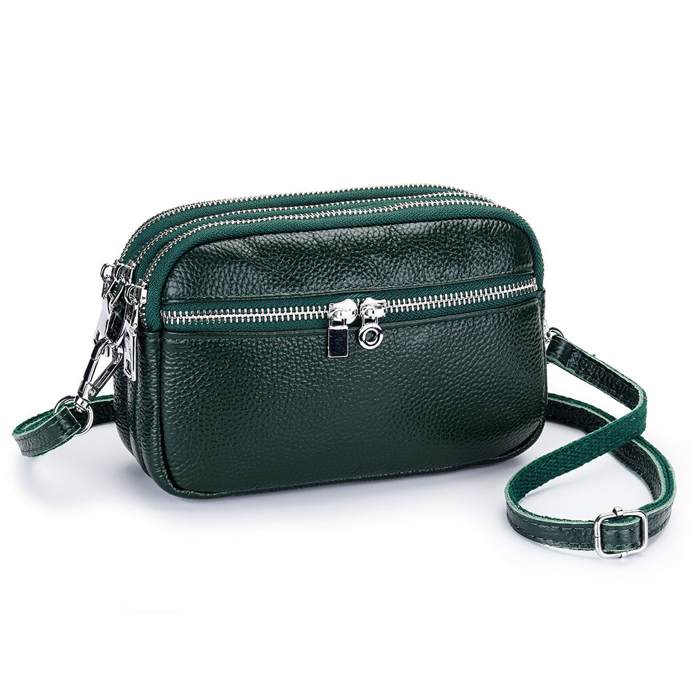 Women's Genuine Leather Fashionable Large Capacity Zip Small Square Bags
