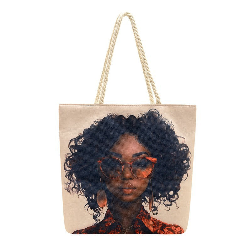 Woman Printing Aesthetic Hemp Rope Hand Women's Shoulder Bag