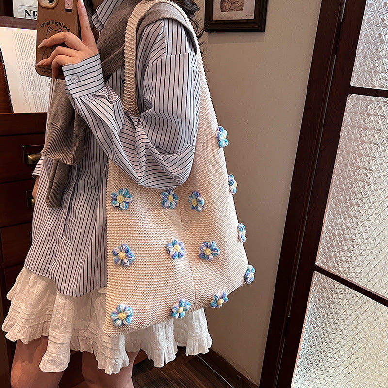 Women's Flower One Loose Feeling Wool Knitted Hand Carrying Simple Women's Shoulder Bag