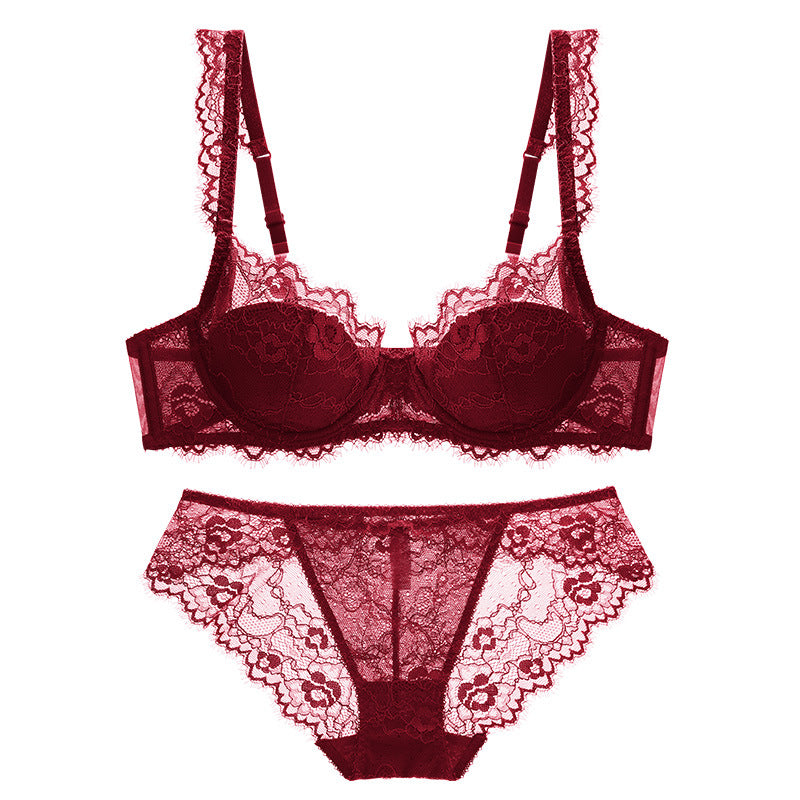 Women's Sexy Lace Thin Push Up Red Lingerie Sets