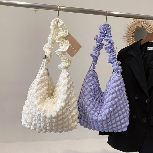 Pleated Cloud Versatile Large Capacity Seersucker Crossbody Bags
